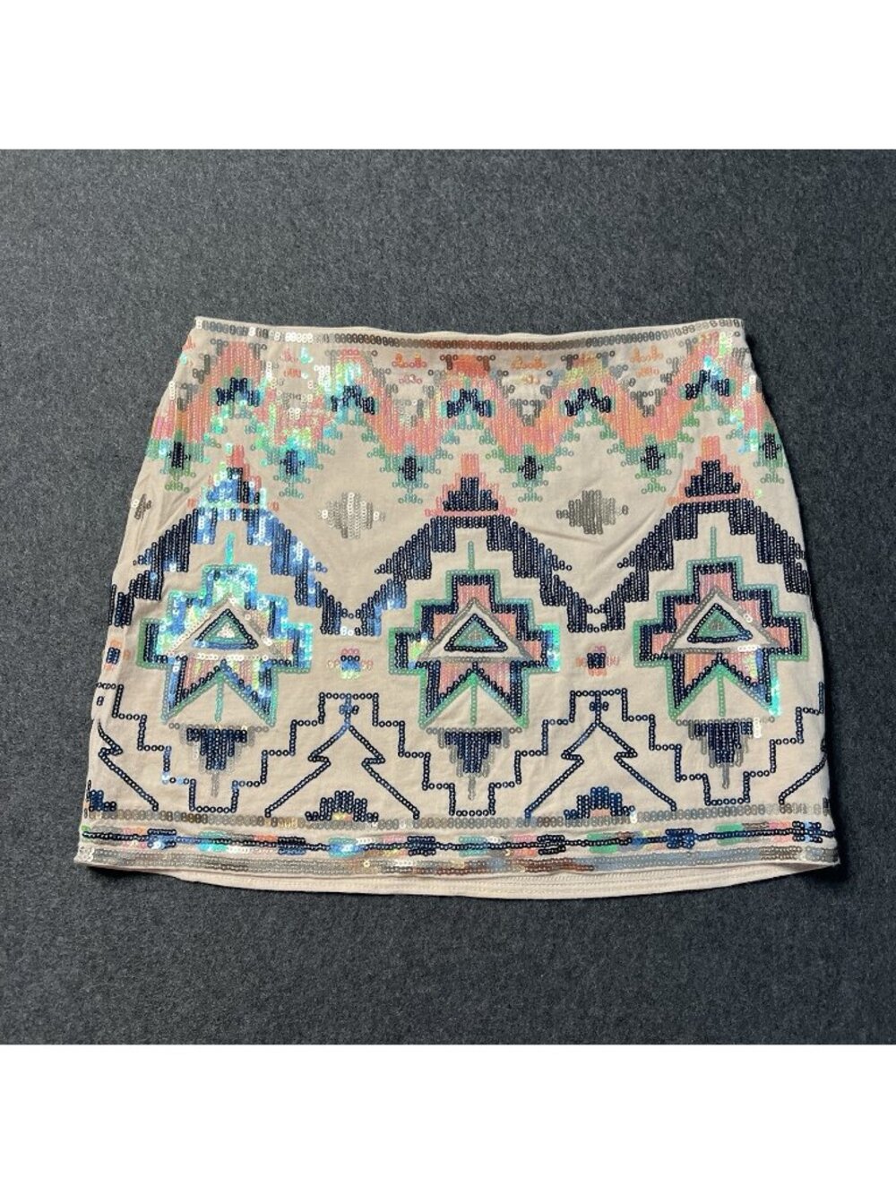 Express Aztec Sequin Patterned Mini Festival Concert Boho Tribal Skirt Women XS